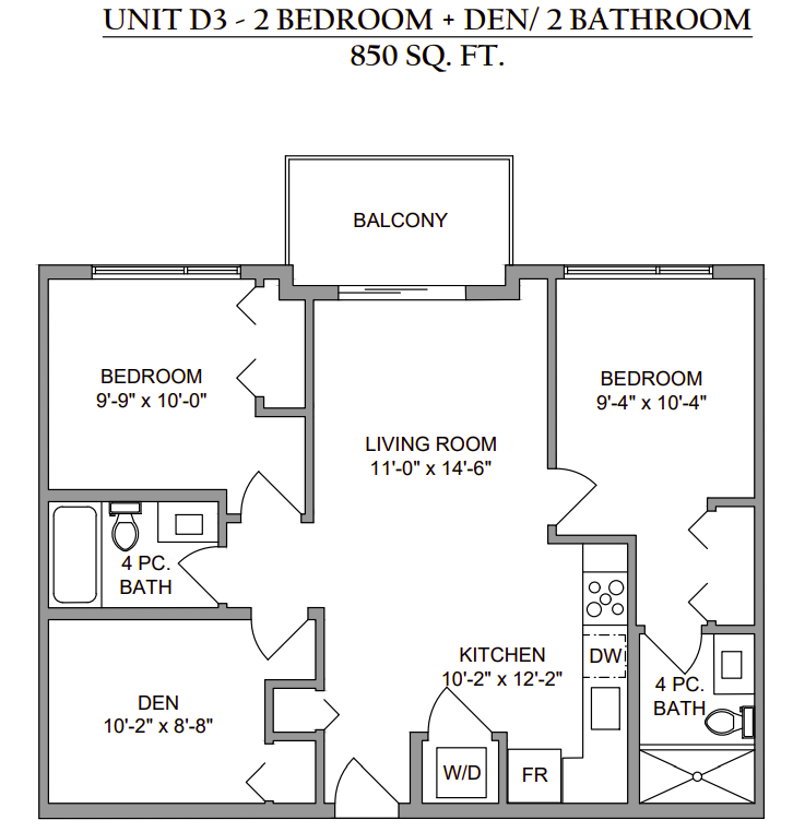 Floor plan: Two Bedroom + Den