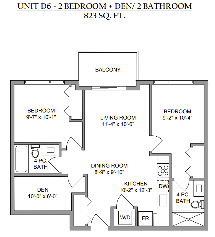 Floor plan: Two Bedroom + Den